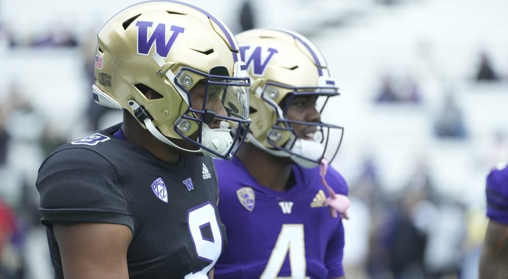 Washington football quarterbacks during spring practice