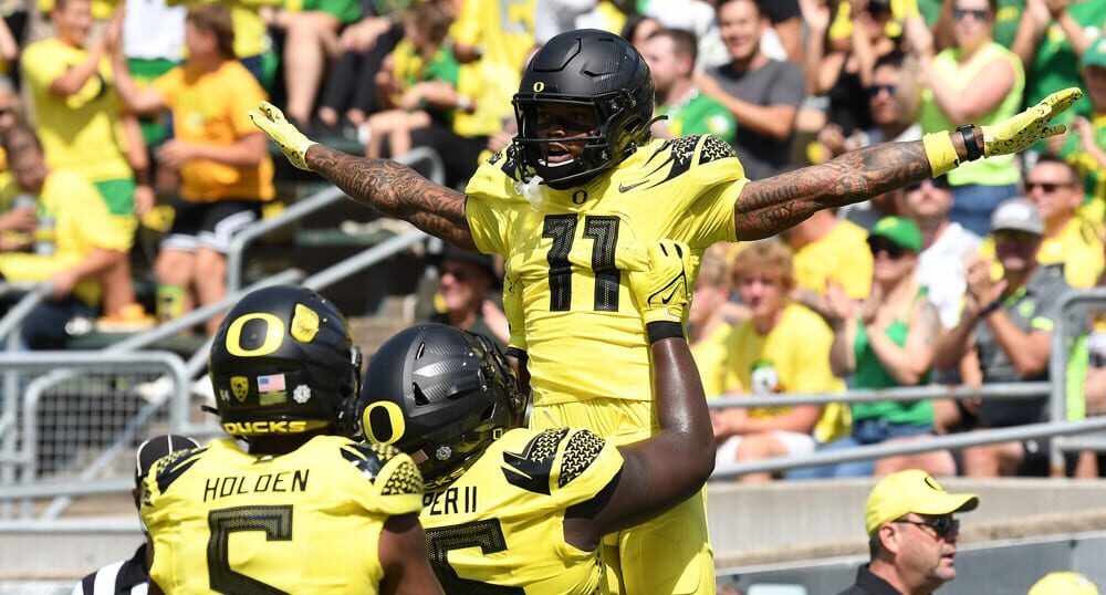 Oregon Football Celebrating a Touchdown