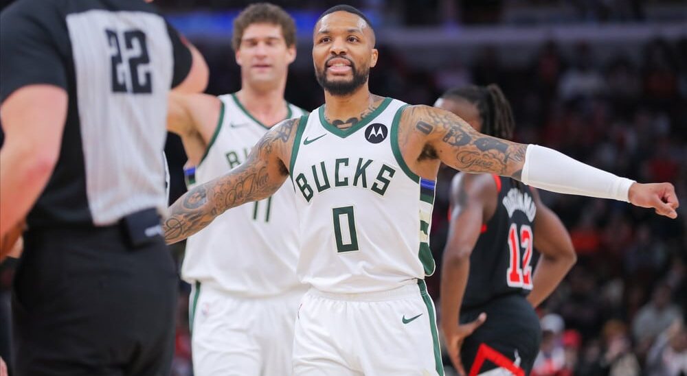 Damian Lillard attempts to hit NBA player props 1/10/25