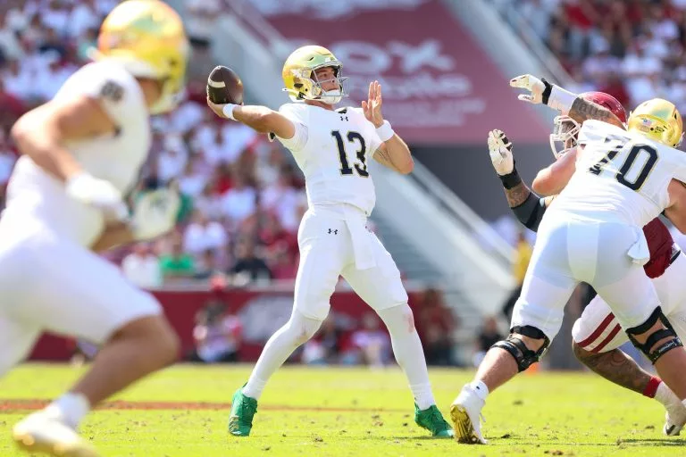CJ Carr looks to lead the Irish over the Broncos