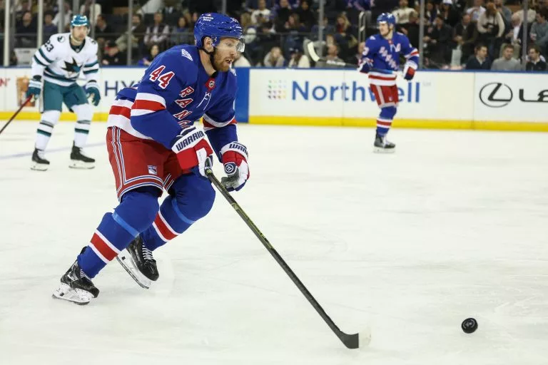 Vladislav Gavrikov looks to lead the Rangers over the Red Wings