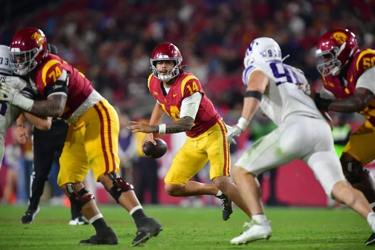 Jayden Maiava looks to lead the Trojans over the Hawkeyes